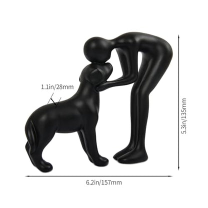 Abstract Person and Dog Sculpture Head-to-Head Figurine Black | abstract sculpture celebrating the bond between person and pet. Intimate head-to-head Touching memory keepsake for dog lovers - color: Black