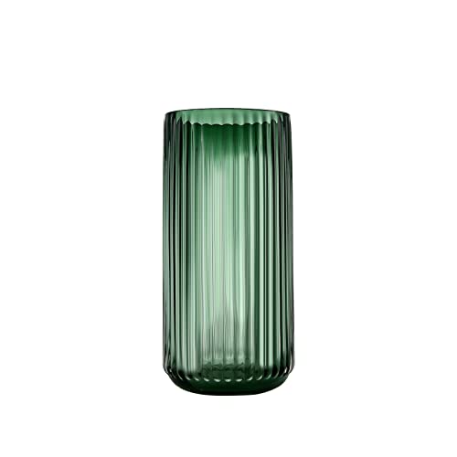 Small Cylinder Ribbed Green Glass Flower Vase for Farmhouse Dining Table Centerpieces Decor - color: Green, size: 7.8"