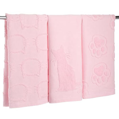 Hahafelt 3 Pack Pink Cat Bathroom Hand Towels Cute Paw Kitchen Towels Decor 100% Cotton Soft Absorbent Decorative Jacquard Weave Gifts for Kitchen Bathroom Decor, 29.5 x 13.7 Inch - style: Cat Paw