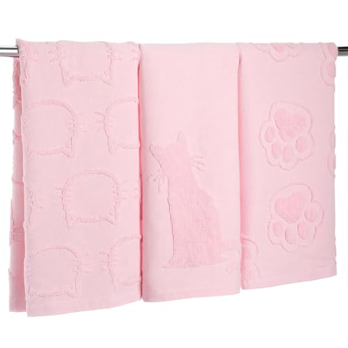 Hahafelt 3 Pack Pink Cat Bathroom Hand Towels Cute Paw Kitchen Towels Decor 100% Cotton Soft Absorbent Decorative Jacquard Weave Gifts for Kitchen Bathroom Decor, 29.5 x 13.7 Inch - style: Cat Paw