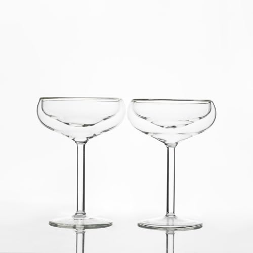 Outset Double Wall Glasses, Coupe Champagne Glasses, Set of 2, Borosilicate Glassware - size: Set of 2, Coupe Champagne