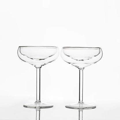 Outset Double Wall Glasses, Coupe Champagne Glasses, Set of 2, Borosilicate Glassware - size: Set of 2, Coupe Champagne