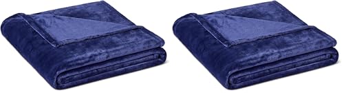 Amazon Basics Throw Blanket, Ultra-Soft Flannel Fleece Microfiber, Lightweight Cozy for Couch Sofa Bedroom, Fade-Resistant, 50 x 60 Inches, Navy (Pack of 2) - color: Navy, size: 50 x 60 inches (Pack of 2)