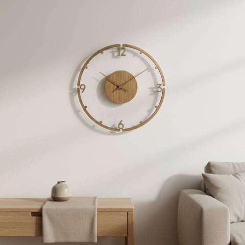 Clock Minimalist Wall Clock Decorative Clock Timepiece with Wood Grain Dial Acrylic Layer and Three Hands Suitable for Living Rooms bedrooms Work Areas entryways