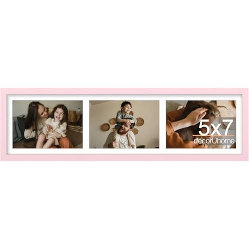 decorUhome 3 5x7 Picture frames Collage Wall Decor with Mat, MD12PK | Pink 6x22 Engineered Wood Picture frame, Fits Three 5x7 Photos with Mat, 1 Pack - color: Pink, size: 6x22 (3-5x7)