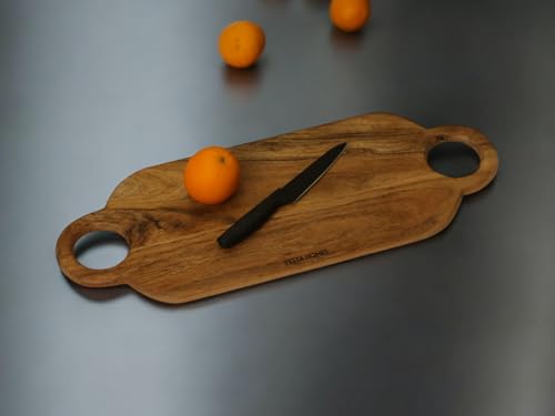 Vesta Homes Wooden Cutting Board, Platter, Serving Board, Charcuterie, and Cheese Board for Kitchen | Natural Acacia Wood | 24x9x0.6 inches | Handcrafted in India - size: 24"L x 9"W x 0.75"T