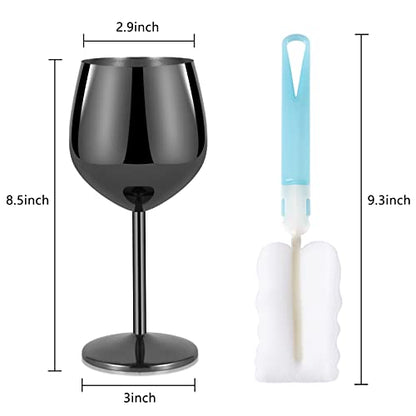 Lifecapido Stainless Steel Wine Glasses Set of 4, 18oz Stainless Steel Wine Goblets, Stemmed Metal Wine Glasses with Cup Brush for Party Office Anniversary, Great for Red White Wine (Grey Black) - color: Grey Black