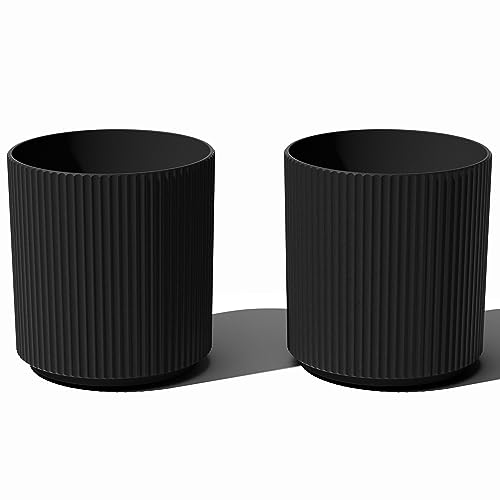 Veradek Round Demi Planter Pots for Indoor/Outdoor Garden Use, Made from Plastic-Concrete Mix with Drainage Holes, Perfect for Small to Large Succulent Plants, Flowers, Modern Interior Plants | Made From a Durable Plastic-Stone Composite With Pre-Drilled
