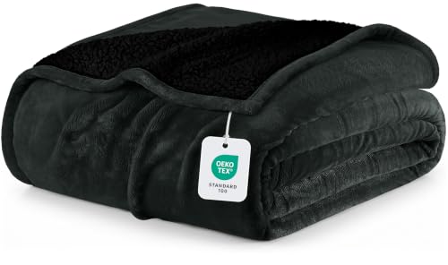 Utopia Bedding Reversible Plush Sherpa Blanket King Size Black, 90x102 Inch | Soft, Warm, Fleece, Bed, Sofa, Couch, Camping, Travel, Cozy, All Season - color: Black, size: King (90x102 Inch)