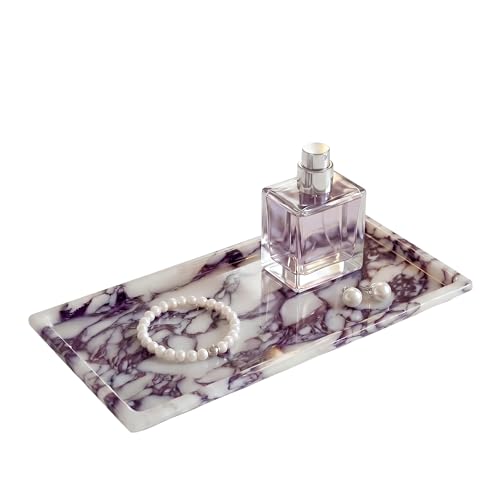 100% Natural Luxury Marble Tray.Marble Storage Tray, Suitable for Bathroom/Kitchen/Dressing Table/Cosmetics, Perfume, and Jewelry Display (Caracatta Viola, Rectangular,11" x 5" x 0.7") - color: Caracatta Violet Rectangular Tray, size: 12" x 8" x 0.7"