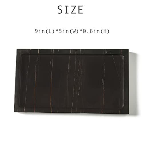 JIMEI Marble Bathroom Vanity Tray Dresser Makeup Storage Organizer 9 inch | Black Real Marble, Natural Stone, Hand-made polished, Multi-purpose tray holds guest towels and napkins, countertop organizer