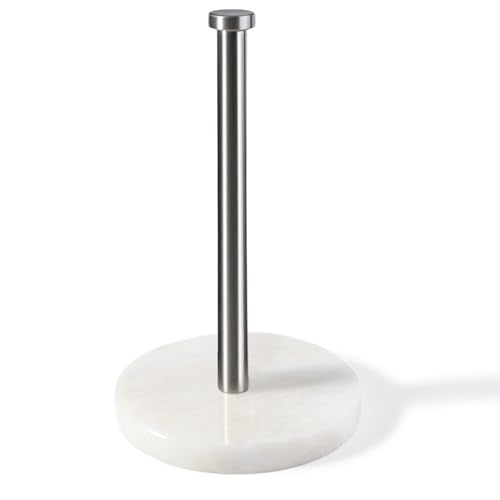 African Genuine Marble Paper Towel Holder Countertop, 6" Stone Base Silver Rod Paper Towel Holder Stand for Kitchen Storage, for Standard or Jumbo-Sized Rolls - color: White Marble-silver Rod, size: 6" Marble Base