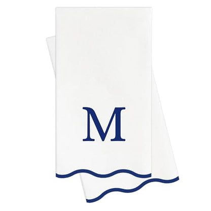 Stxy's Monogram Guest Towels, 40 Lettered Hand Towels - Navy Blue Letter 'M', Decorative Scalloped Monogrammed M Paper Napkins, Blue and White Disposable Dinner Napkins for Bathroom, Hostess Gifts - style: M