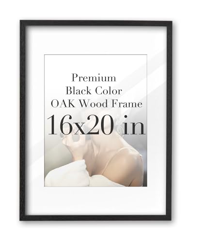 iHery 16x20in Black OAK Wood Picture Frame with Mat Narrow Border | Premium Wood Frame with 2 Mats (11x14 & 16x20), Acrylic Glass, Thick Backboard, Minimalist Wall Display, 1Pack - color: Black, size: 16X20