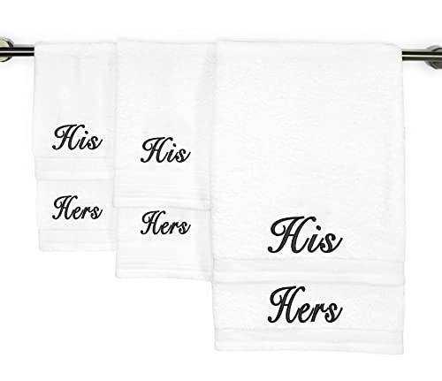 Kaufman - Personalized Hotel Quality Towels Embroidered (2 Bath Towel, 2 Hand Towel, & 2 Fingertip) White Towel 6 pc Set with Monogrammed Letter 100% Cotton for Bathroom,and Spa (His/Hers)