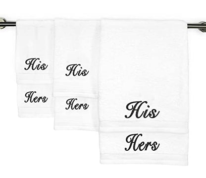 Kaufman - Personalized Hotel Quality Towels Embroidered (2 Bath Towel, 2 Hand Towel, & 2 Fingertip) White Towel 6 pc Set with Monogrammed Letter 100% Cotton for Bathroom,and Spa (His/Hers)