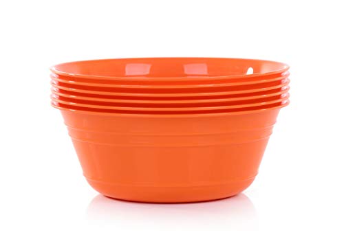 Mintra Home Plastic Bowls (1.8L Medium 6pk, Orange) - 7.8inW x 3.25inH - great for popcorn, snacks, chips, nachos, candy, Halloween, trick or treat bowls - 6 Party Bowls in a set - color: Orange, size: Medium 6pk (1.8L)