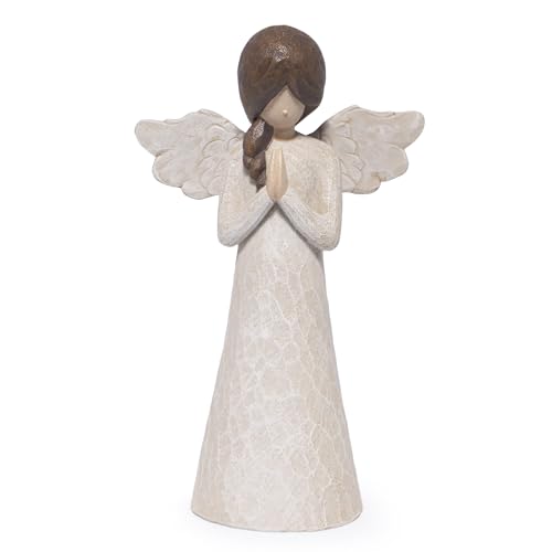 Hodao Christmas Angel Figurine, Praying Resin Figurines for Indoor Christmas Decorations, Wood‑Carved Style Tabletop Ornaments, 8.5in Tall, Holiday Home Decor & Gift for Women, Family, Friends - style: Z-praying-big