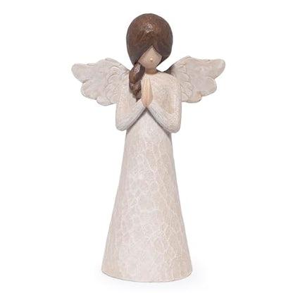 Hodao Christmas Angel Figurine, Praying Resin Figurines for Indoor Christmas Decorations, Wood‑Carved Style Tabletop Ornaments, 8.5in Tall, Holiday Home Decor & Gift for Women, Family, Friends - style: Z-praying-big
