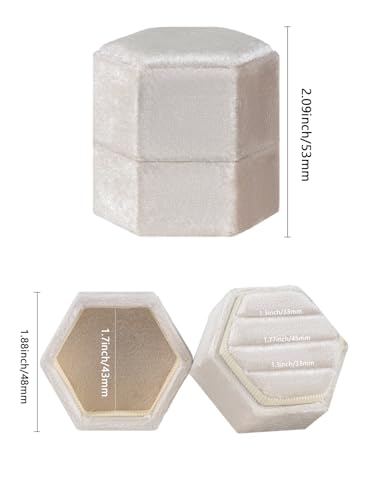 MFXIP Velvet 3 Slots Jewelry Ring Box Engagement Wedding Box Keepsake Box Bridal Photo Ring Triple Slots Hexagon - color: Beige