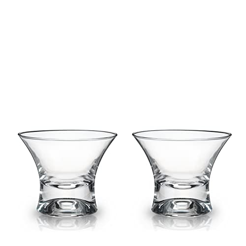 Viski Heavy Base Stemless Manhattan Glasses Set of 2 - Premium Crystal Cocktail Glass, Stemless Martini Glasses, Cocktail Glass Gift Set, 7 oz - style: Classic