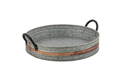 Galvanized Metal Serving Trays with Copper Strip and Iron Black Handles,Farmhouse Tray, Decorative Centerpiece for Coffee Table or Dining Table, Rustic Utility Trays for All Purpose, Round Trays… - size: 17"