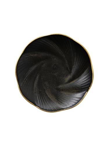 Black Ceramic Jewelry Tray with Gold Edge, 5 Inch Modern Trinket Dish for Rings & Earrings, Minimal Vanity Organizer - color: Black_round