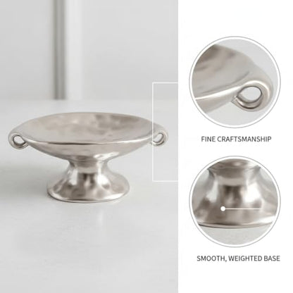 Glazed Ceramic Jewelry Tray for Vanity, Dresser, or Entryway Organization - Silver