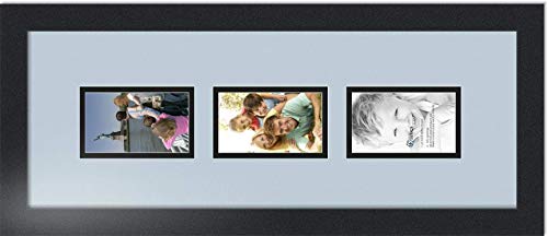 ArtToFrames Collage Photo Frame Double Mat with 3 - 3x5 Openings and Satin Black Frame - color: Baby Blue, size: 3 - 3x5