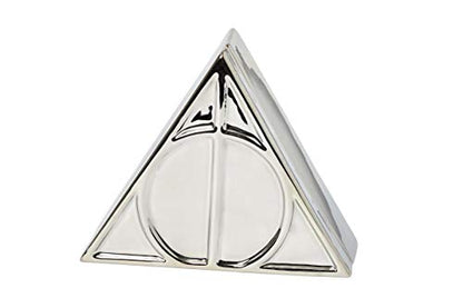 Harry Potter Deathly Hallows Silver Trinket Box - Ceramic Deathly Hallows Symbol Design with Lid - Great Gift for Any Fan - 12 oz