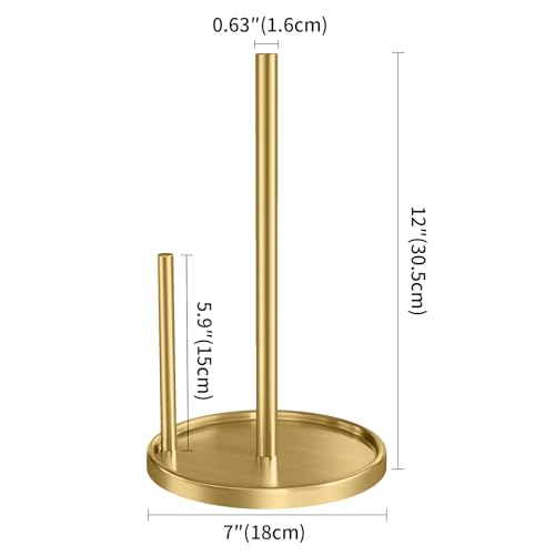 Jesginboo Paper Towel Holder Countertop, Gold Kitchen Paper Towels Holder, Paper Roll Holder with Weighted Base - color: Gold