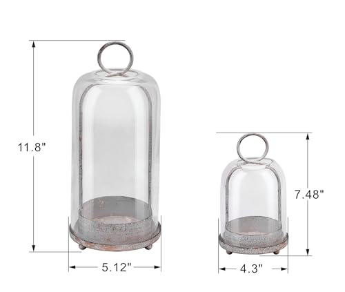 5" & 4" Wide Versatile Metal Candle Holder in Shabby White with Handmade Thick, Heavy & Sturdy Glass Dome for Pillar Candle, Industrial, Modern, Shelf, Mantel, Veranda, Porch - color: White Shabby