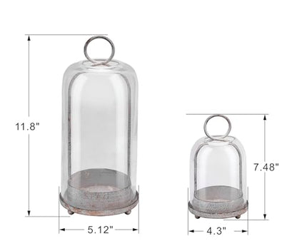 5" & 4" Wide Versatile Metal Candle Holder in Shabby White with Handmade Thick, Heavy & Sturdy Glass Dome for Pillar Candle, Industrial, Modern, Shelf, Mantel, Veranda, Porch - color: White Shabby