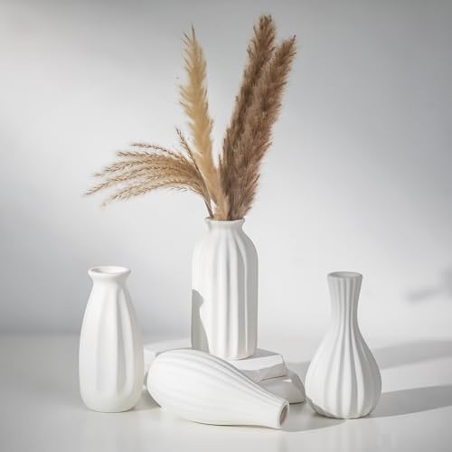 NUPTIO White Ceramic Bud Vase: Small Assorted Vases 4 Pcs, Unglazed | Table Centerpiece Decorations, for Christmas, Home, Wedding, Dining, Room