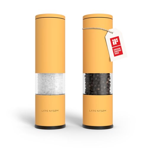 LARS NYSØM Salt and Pepper Grinder Set Manual, Stainless Steel Salt and Pepper Mills with Adjustable Ceramic Grinder I Design Spice Shakers (Mustard Yellow) - color: Mustard Yellow, size: Set of two manual grinders