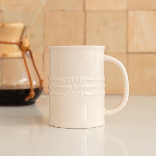 Fringe Studio Stoneware Memento Sculpted Tall Mug "COFFEE & DOGS" 3.35"DIA X 4.5"H, 14 FL.OZ, Ivory Color (436005) - color: Coffee & Dogs