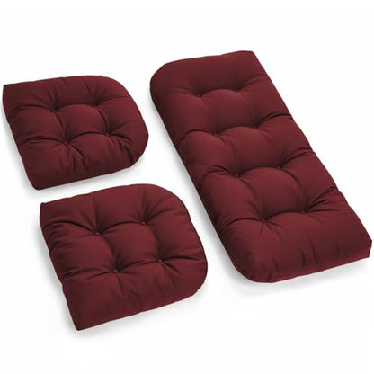 All Weather Waterproof Wicker Chair Cushions of 3 Pieces, Outdoor Wicker Chair Cushion for Patio Furniture Loveseat Settee Bench, 1 Loveseat and 2 U-Shaped Thickened Cushions, Red - color: Red