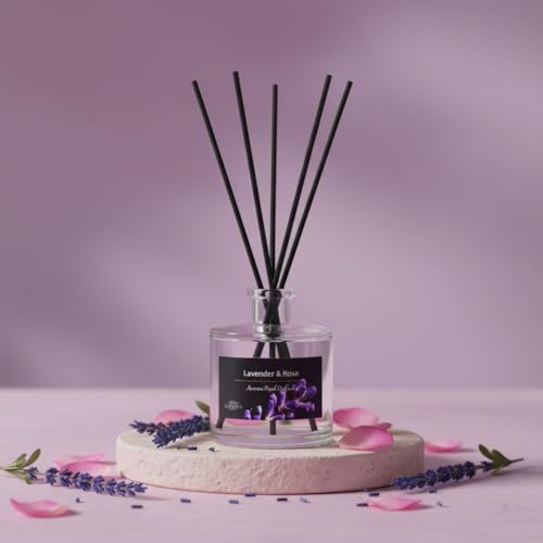 Reed Diffuser Set, Lavender & Rose 3.52 oz (100ml) Scented Diffuser with Sticks Home Fragrance Reed Diffuser for Bathroom Shelf Decor, Ideal Gift for Woman