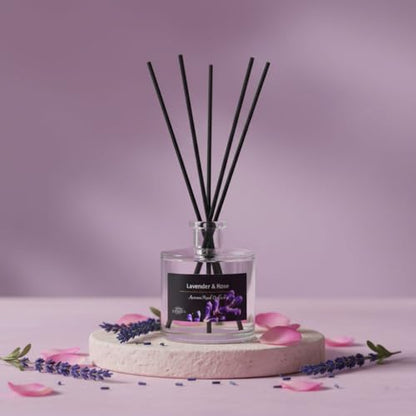 Reed Diffuser Set, Lavender & Rose 3.52 oz (100ml) Scented Diffuser with Sticks Home Fragrance Reed Diffuser for Bathroom Shelf Decor, Ideal Gift for Woman