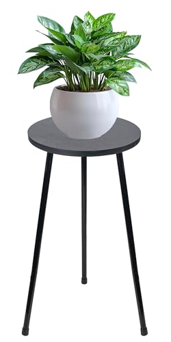 ARTORA RTORA Indoor Plant Stand, Mid Century Wood Plant Stool Adjustable Corner Tall Plant Sand Wooden Small Round End Table 18 Inch Plant Holder for Flower Pots Modern Home Decor (Black) - color: Black