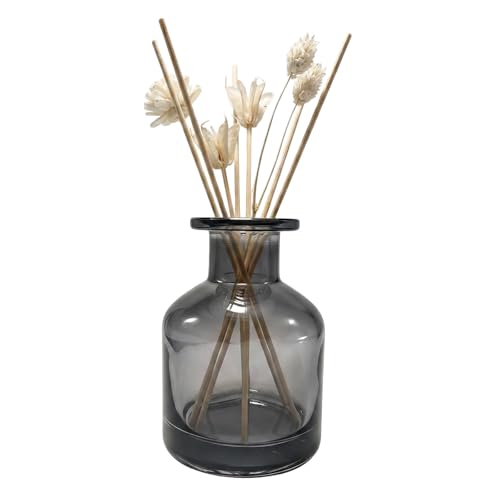 1PCS 150ml/5oz Empty Refillable Glass Diffuser Bottle Exquisite Essential Oils Container for DIY Replacement Aromatherapy Diffuser Sticks Sets Essential Oils Crafts Decor(Grey) - color: Grey