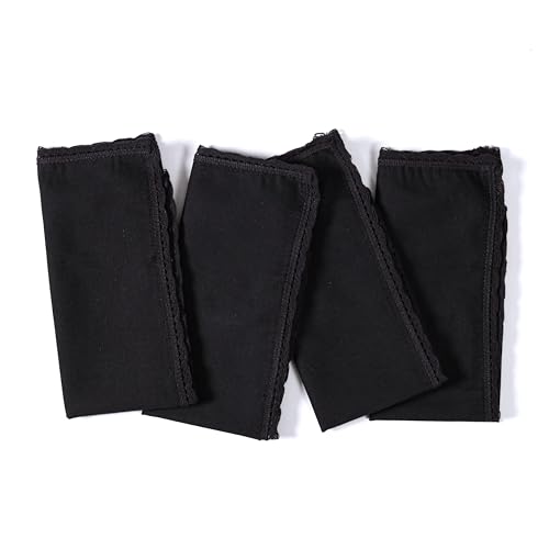 Ramanta Home Black Linen Flax Cloth Napkins Set of 4, 18x18 Inches | Flax Lace Cotton Linen Reusable Decorative Scalloped Dinner Napkins with Mitered Corners for Weddings, Everyday Use - color: Black, size: 18" x 18" (Set of 4)