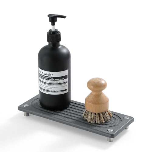 Water Absorbing Stone Sink Caddy Kitchen Sink Organizer Tray, Diatomite Bathroom Counter Tray, Faucet Drying Mat Coaster Soap Dish Rack Riser Dispenser Sponge Holder, Charcoal 10" x 4" - color: 10"x 4" - Charcoal