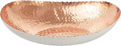 Monarch Abode Decorative Bowl for Home Decor – 12.75-Inch White and Copper Plated Hand Hammered Key Bowls for Entryway Table, Fruit & Potpourri Bowl for Centerpiece, Modern Catch All Key Holder Bowl - color: White / Copper, size: 12.75 x 8.75 x 3.5