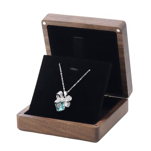 KUMGROT Walnut Wood Necklace Box Pendant Necklace Gift Box | Jewelry Gift Boxes with Velvet Soft Interior Holder for Necklaces Wedding, Romantic Proposal Gift Box, Jewelry Display Case - style: Jewelry Box