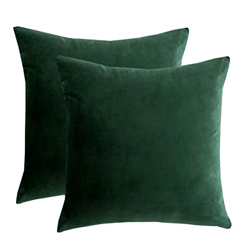 RainRoad Dark Green Decorative Throw Pillow Covers 18x18 Inch,Set of 2 | Cushion Cover Pillow Case for Sofa Couch Bed Chair,Soft Square Green Throw Pillows - color: Dark Green, size: 18" x 18" (Pack of 2)