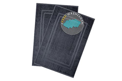 Bella Vista Cotton Bath Mat 2 Pc Set with Free 4 Washcloths-Washable, Soft and Absorbent, 22 x 34 Inches- Virgin Ring Spun Cotton. (Set of 2 Piece Bath Mats, C.Grey) - color: Charcoal Grey, size: Set Of 2 Piece Bath Mats