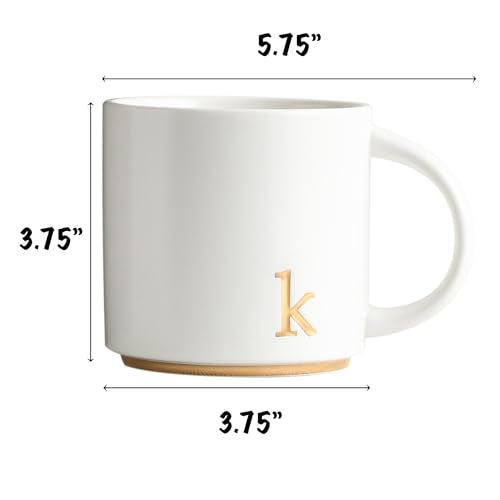 COLLECTIVE HOME Ceramic Coffee Mug, 15 oz Monogram Cup with Gift Box(K) | Dishwasher Safe, Engraved Gold Letter , Personalized Housewarming Birthday Present, Christmas Thanksgiving Mothers Day Gifts - color: gold-k