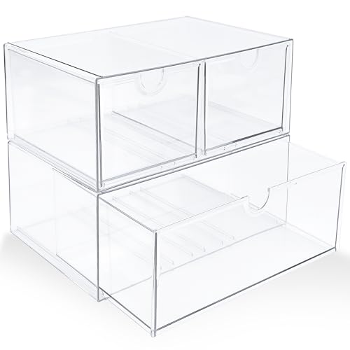 Prsildan Acrylic Drawer Makeup Organizer with 3 Drawers, Clear Stackable Storage for Baby Bottles, Craft, Jewelry & Hair Accessories, Multi-Use for Vanity, Countertop, Office Desk Organization - size: 3 Drawers