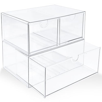Prsildan Acrylic Drawer Makeup Organizer with 3 Drawers, Clear Stackable Storage for Baby Bottles, Craft, Jewelry & Hair Accessories, Multi-Use for Vanity, Countertop, Office Desk Organization - size: 3 Drawers